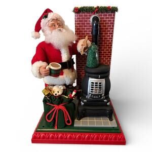 VTG Boxed Holiday Creations Animated Musical Lighted Santa Pot Belly Stove Works